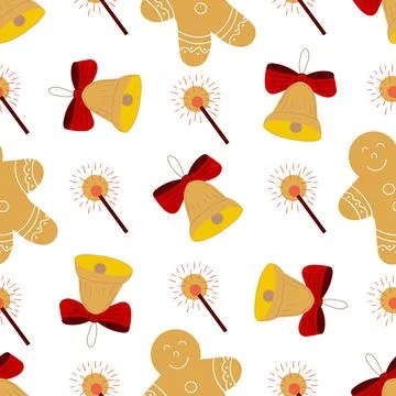 Christmas seamless pattern in hand draw style Stock Illustration