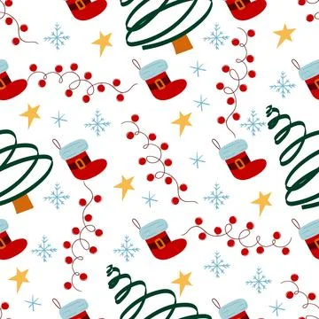 Christmas seamless pattern in hand draw style Stock Illustration