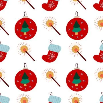 Christmas seamless pattern in hand draw style Stock Illustration