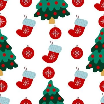 Christmas seamless pattern in hand draw style Stock Illustration