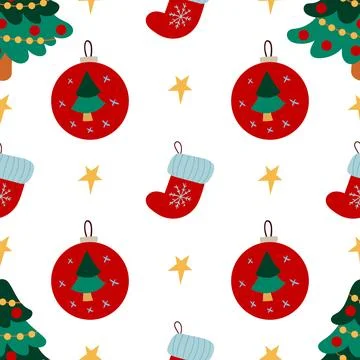 Christmas seamless pattern in hand draw style Stock Illustration