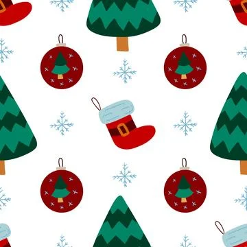 Christmas seamless pattern in hand draw style Stock Illustration