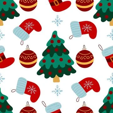 Christmas seamless pattern in hand draw style Stock Illustration