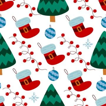 Christmas seamless pattern in hand draw style Stock Illustration