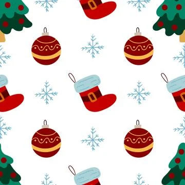 Christmas seamless pattern in hand draw style Stock Illustration