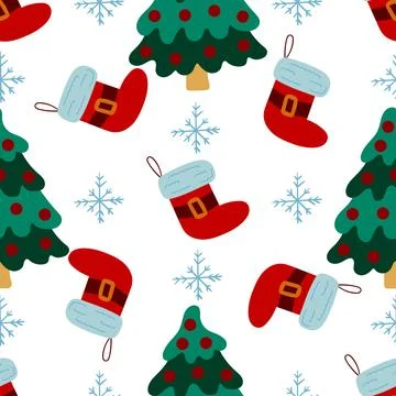 Christmas seamless pattern in hand draw style Stock Illustration