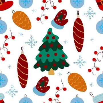 Christmas seamless pattern in hand draw style Stock Illustration