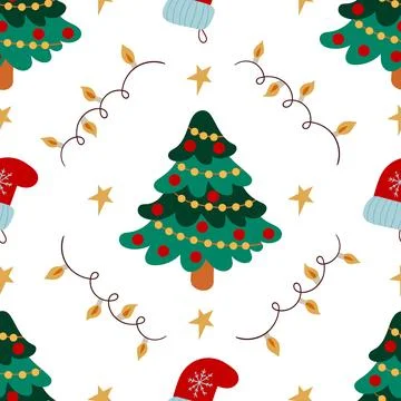 Christmas seamless pattern in hand draw style Stock Illustration