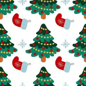 Christmas seamless pattern in hand draw style Stock Illustration