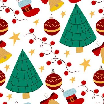 Christmas seamless pattern in hand draw style Stock Illustration