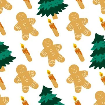 Christmas seamless pattern in hand draw style Stock Illustration
