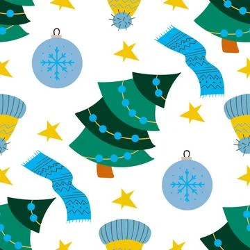 Christmas seamless pattern in hand draw style Stock Illustration