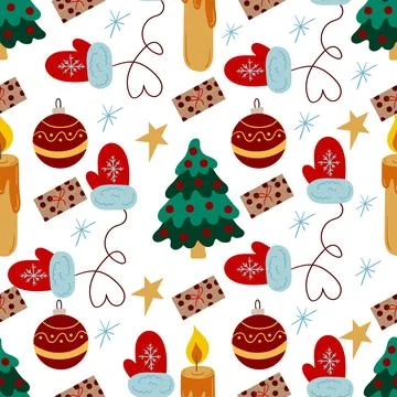 Christmas seamless pattern in hand draw style Stock Illustration