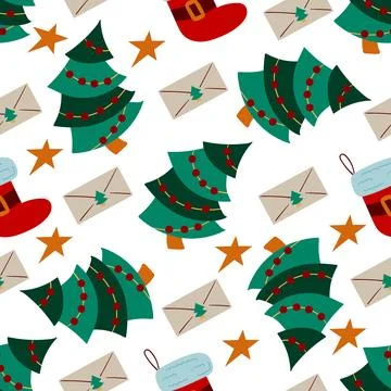 Christmas seamless pattern in hand draw style Stock Illustration