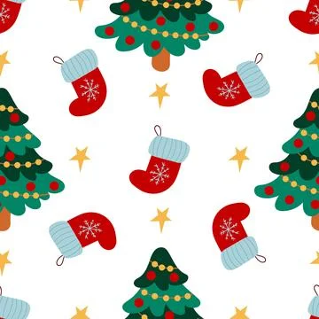 Christmas seamless pattern in hand draw style Stock Illustration