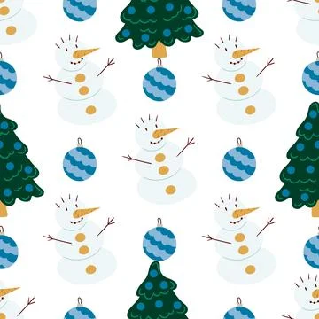 Christmas seamless pattern in hand draw style Stock Illustration