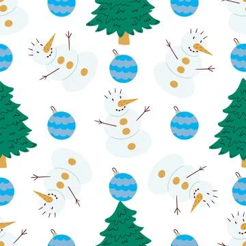 Christmas seamless pattern in hand draw style Stock Illustration