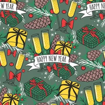 Christmas seamless pattern hand drawn style holiday wallpaper decoration vector イラスト素材