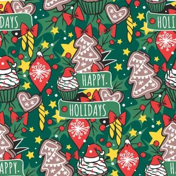 Christmas seamless pattern hand drawn style holiday wallpaper decoration vector イラスト素材