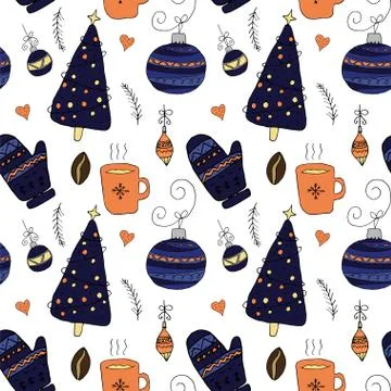Christmas seamless pattern in hand drawn cute style. Illustrazione stock