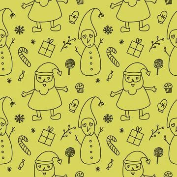 Christmas seamless pattern. Hand-drawn vector doodle style. Use for greeting Stock Illustration