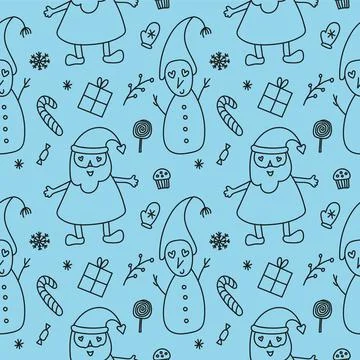 Christmas seamless pattern. Hand-drawn vector doodle style. Use for greeting Stock Illustration