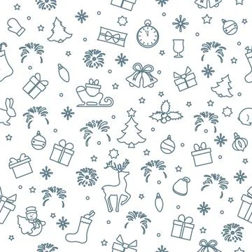 Christmas seamless pattern with holiday elements like gifts, trees, and rei.. 스톡 일러스트