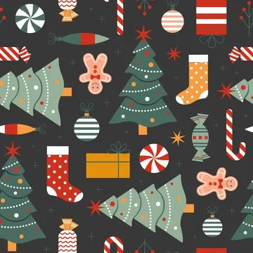 Christmas Seamless Pattern with Holiday Tree Stock Illustration