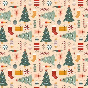 Christmas Seamless Pattern with Holiday Tree Stock Illustration