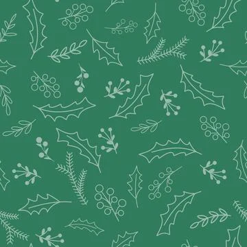 Christmas seamless pattern holly and berries イラスト素材