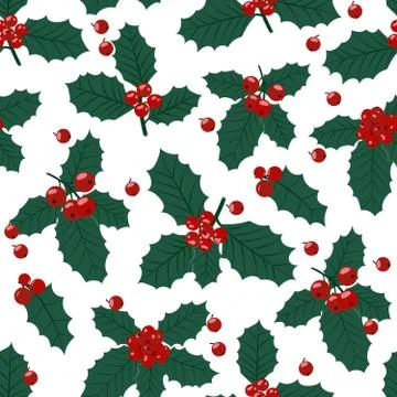 Christmas seamless pattern with holly berries background, Winter pattern with 스톡 일러스트