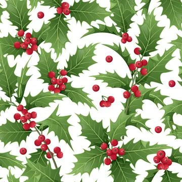 Christmas seamless pattern with holly branches on a white background. Christm Stock Illustration