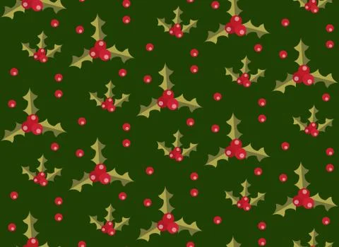 Christmas seamless pattern with holly. Xmas endless background. Holiday Stock Illustration