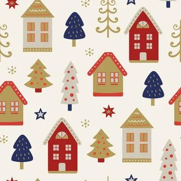 Christmas seamless pattern with houses Stock Illustration
