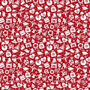 Christmas seamless pattern of icons of flat style. Background for holidays. Stock Illustration