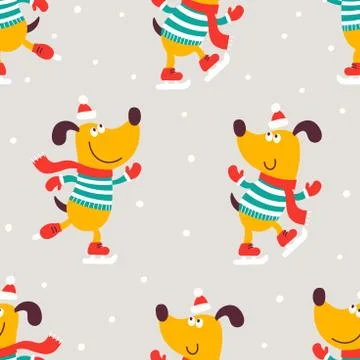 Christmas seamless pattern with image cartoon dogs 스톡 일러스트