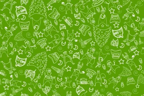 Christmas seamless pattern isolated on green background. Stock Illustration