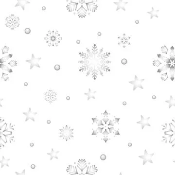 Christmas seamless pattern. It's snowing. Snow, snowflakes and stars. Stock Illustration