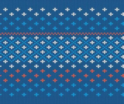 Christmas seamless pattern. Knit blue print. Vector illustration. Stock Illustration