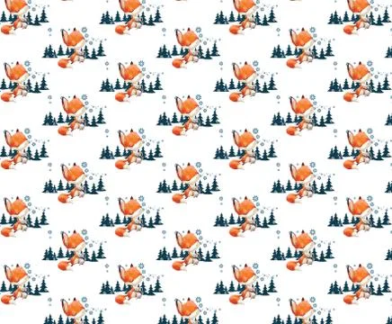 Christmas seamless pattern with lia and mouse, vector イラスト素材