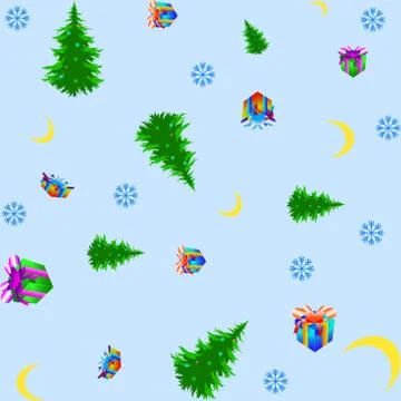 Christmas seamless pattern on light blue background Stock Illustration