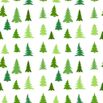 Christmas seamless pattern, light green background. Forest deer, green fir Stock Illustration
