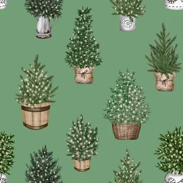 Christmas seamless pattern. lights,pine cone, firry. Watercolor illustration. Illustrazione stock