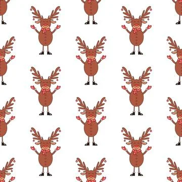 Christmas seamless pattern made from Deer character on a white background. Stock Illustration