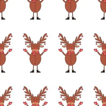 Christmas seamless pattern made from Deer character on a white background. Stock Illustration
