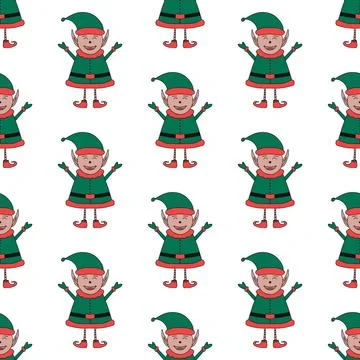 Christmas seamless pattern made from Elf character on a white background. Stock Illustration