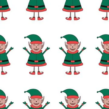 Christmas seamless pattern made from Elf character on a white background. Stock Illustration