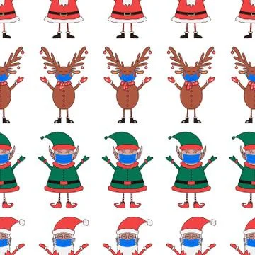 Christmas seamless pattern made from Santa Claus, Elf and Deer characters in Stock Illustration
