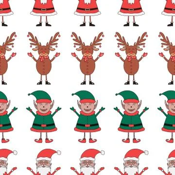 Christmas seamless pattern made from Santa Claus, Elf and Deer characters on Stock Illustration