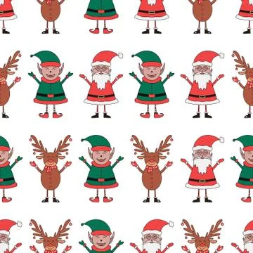 Christmas seamless pattern made from Santa Claus, Elf and Deer characters on Stock Illustration